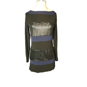 Bailey 44 Black and Blue Sequined Tunic Blouse Top Size Small